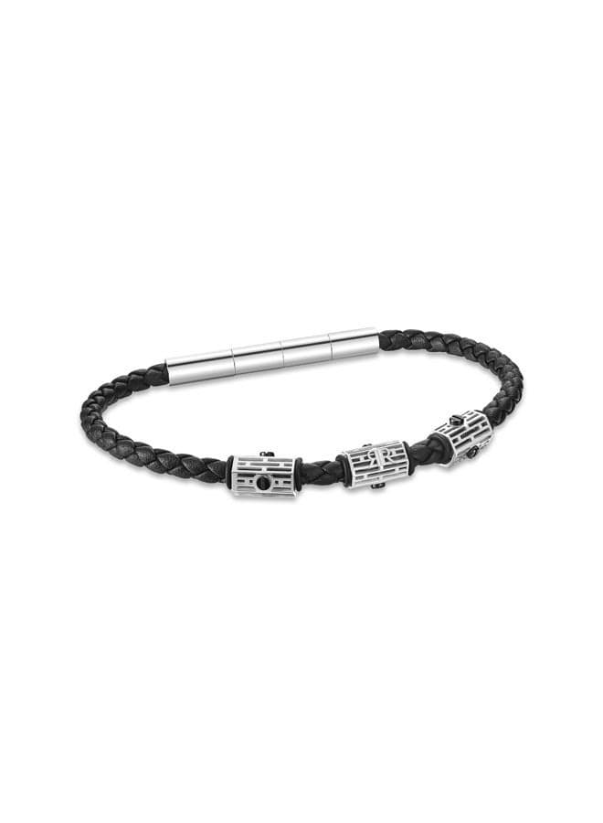 CERRUTI 1881 Adriano: Silver & Black Leather Men's Bracelet - Image 1