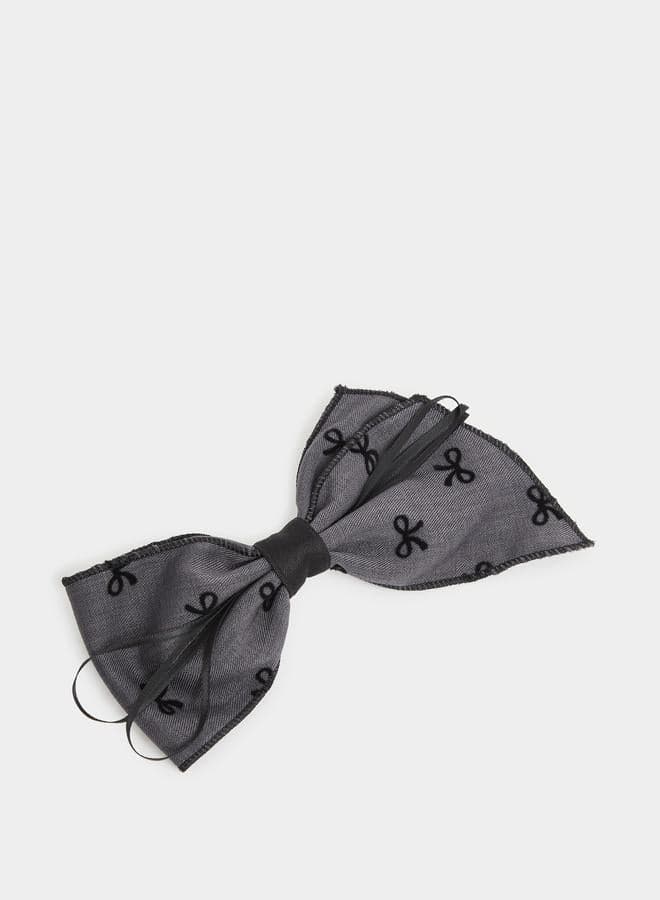 Elegant Grey Ribbon Bow Hair Clip - Styli Collection - Image 1