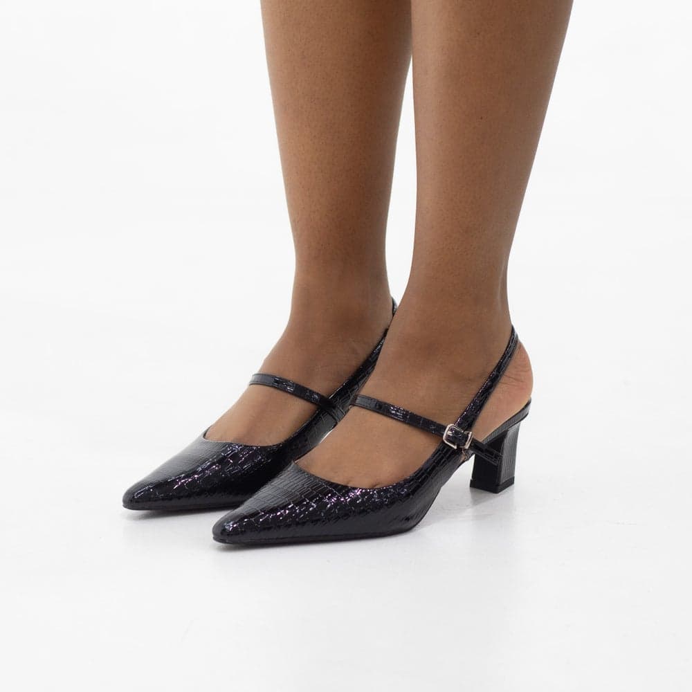 AGODA BLOCK 6 CM Croc-Embossed Slingback Heels - Image 1