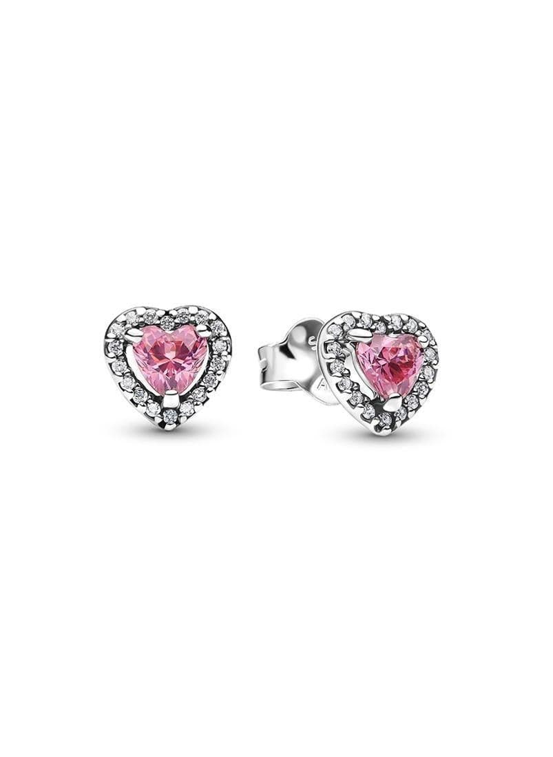 PANDORA Elevated Pink Heart Sterling Silver Studs - Image 1