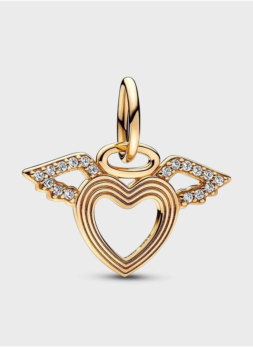 PANDORA 14k Gold Heart & Angel Wings Charm for Women - Image 1