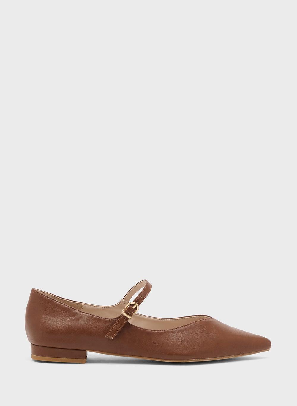 Elegant Mary-Jane Ballerina in Classic Brown - Image 1
