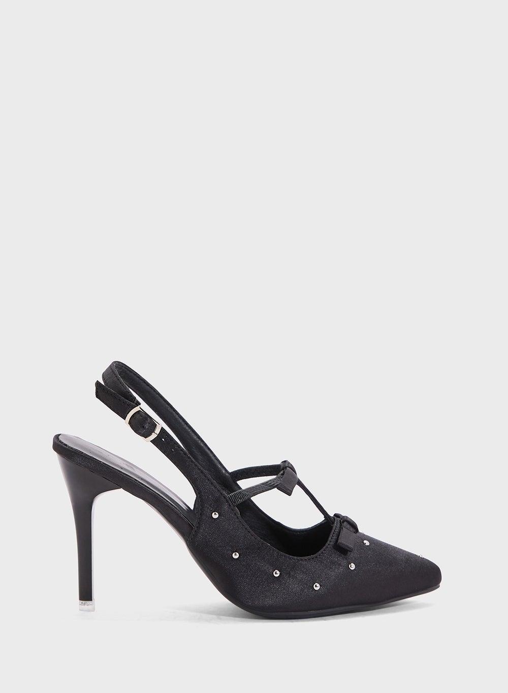 Fsdl25166 Black Studded Bow Pump - Elegance Meets Edge - Image 1