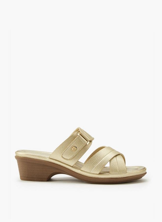 Onexak25043 Luxe Golden Textured Slip-On Sandals - Image 1
