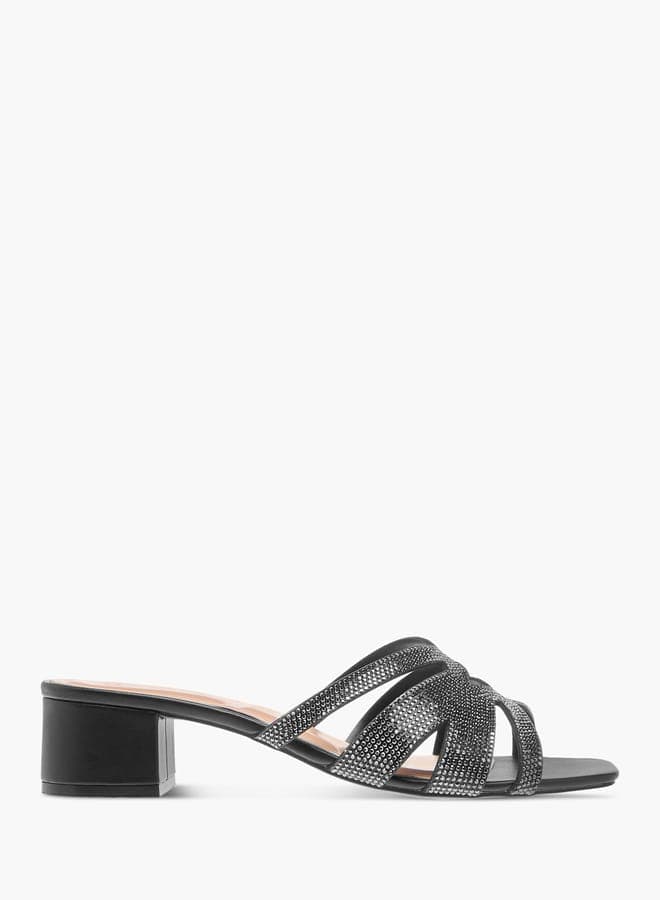 Elegant Wfl15208Black Embellished Block Heel Sandals - Image 1