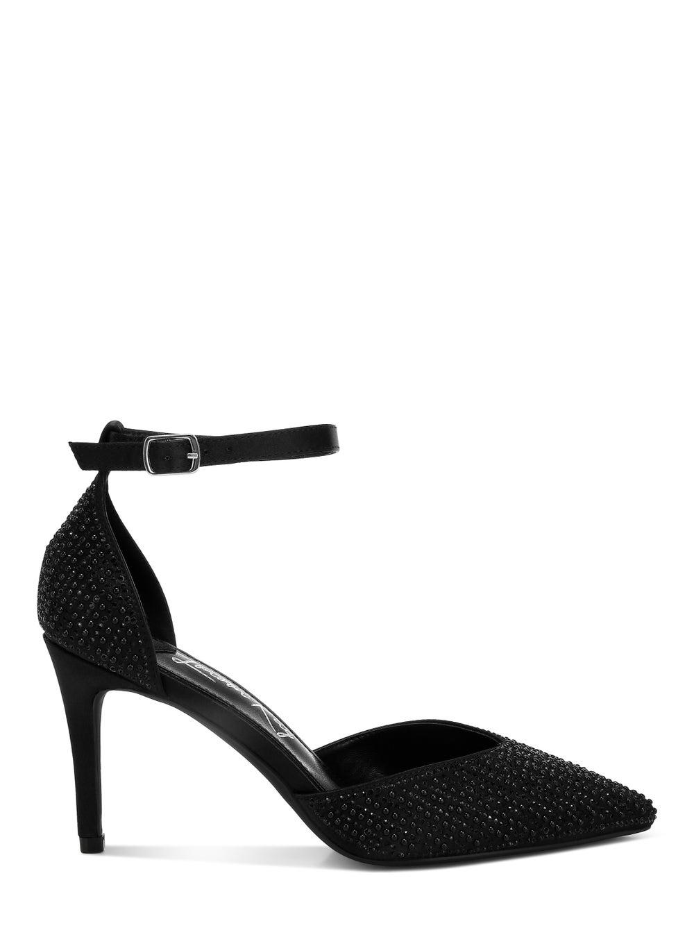 Sh4977 Black Pearl & Sequin Embellished Stiletto Sandals - Image 1