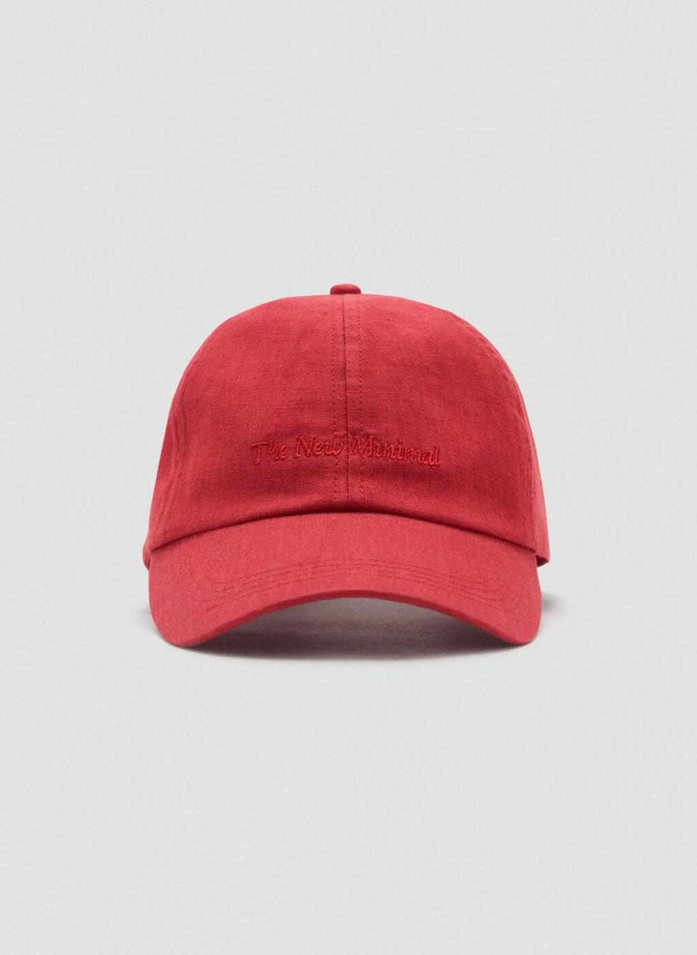 MANGO Women's Linen-Blend Cap with Chic Embroidered Message - Image 1