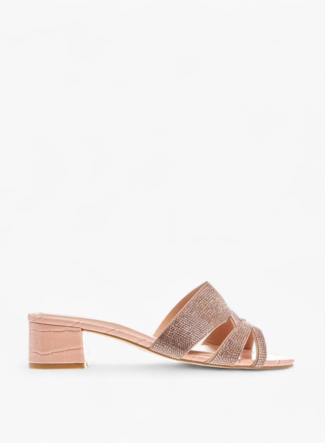 Elegant L13805 25Nude Embellished Block Heel Sandals - Image 1