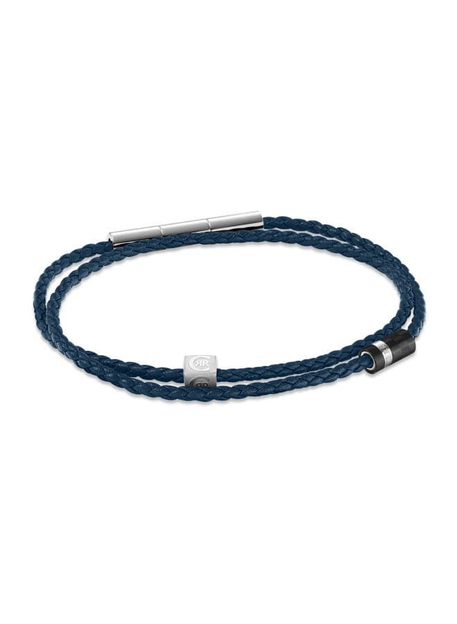 CERRUTI 1881 Massimo Navy Leather and Stainless Steel Bracelet - Image 1