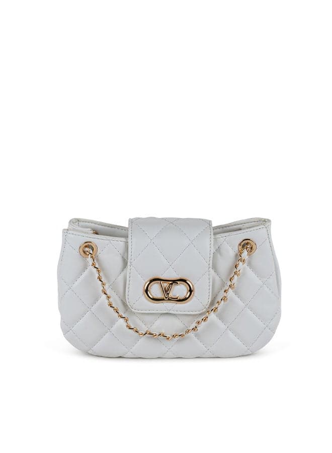 Vincci Elegance Quilted White Shoulder Bag with Chain Detail - Image 1