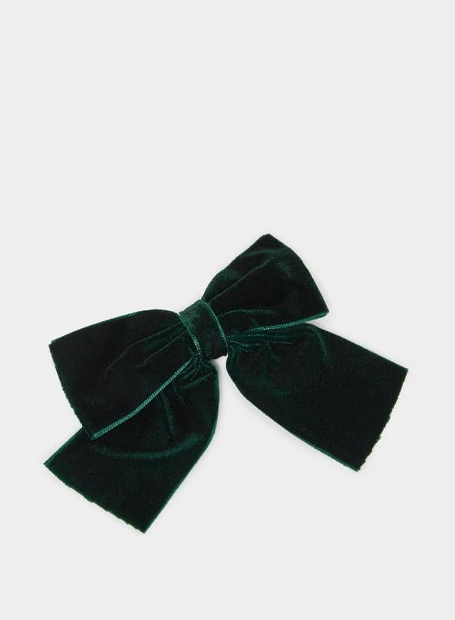 Elegant Green Textured Styli Ribbon Hair Clip - Image 1