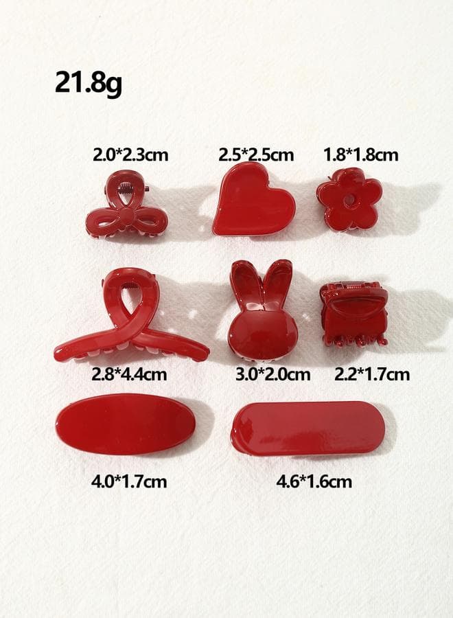 Chic Red Elegance Hair Clip Ensemble, Set of 8 - Image 1