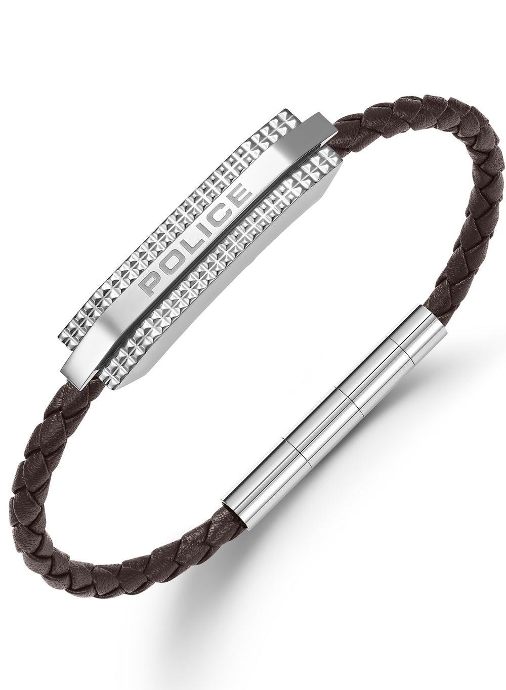 POLICE Gripcord Urban Rebellion Brown Leather Bracelet - Image 1