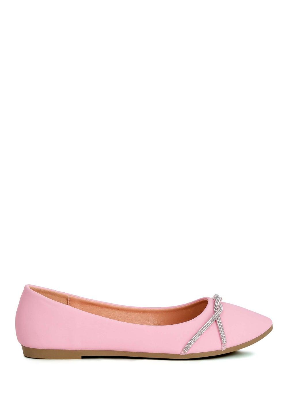 Sh4915 Blush Rhinestone Elegance Faux Leather Ballerinas - Image 1