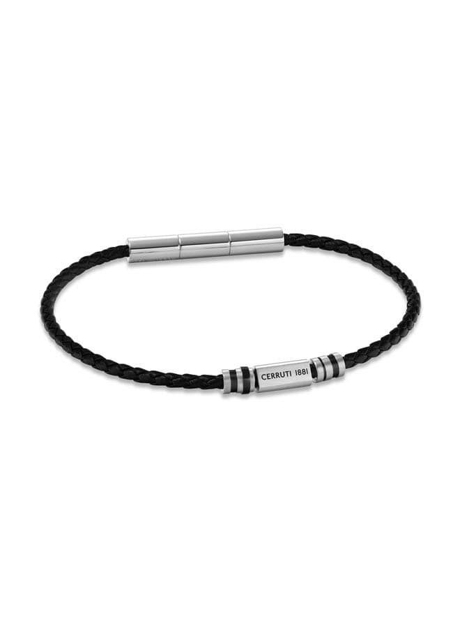 CERRUTI 1881 Mario Black Leather Men's Bracelet - Image 1