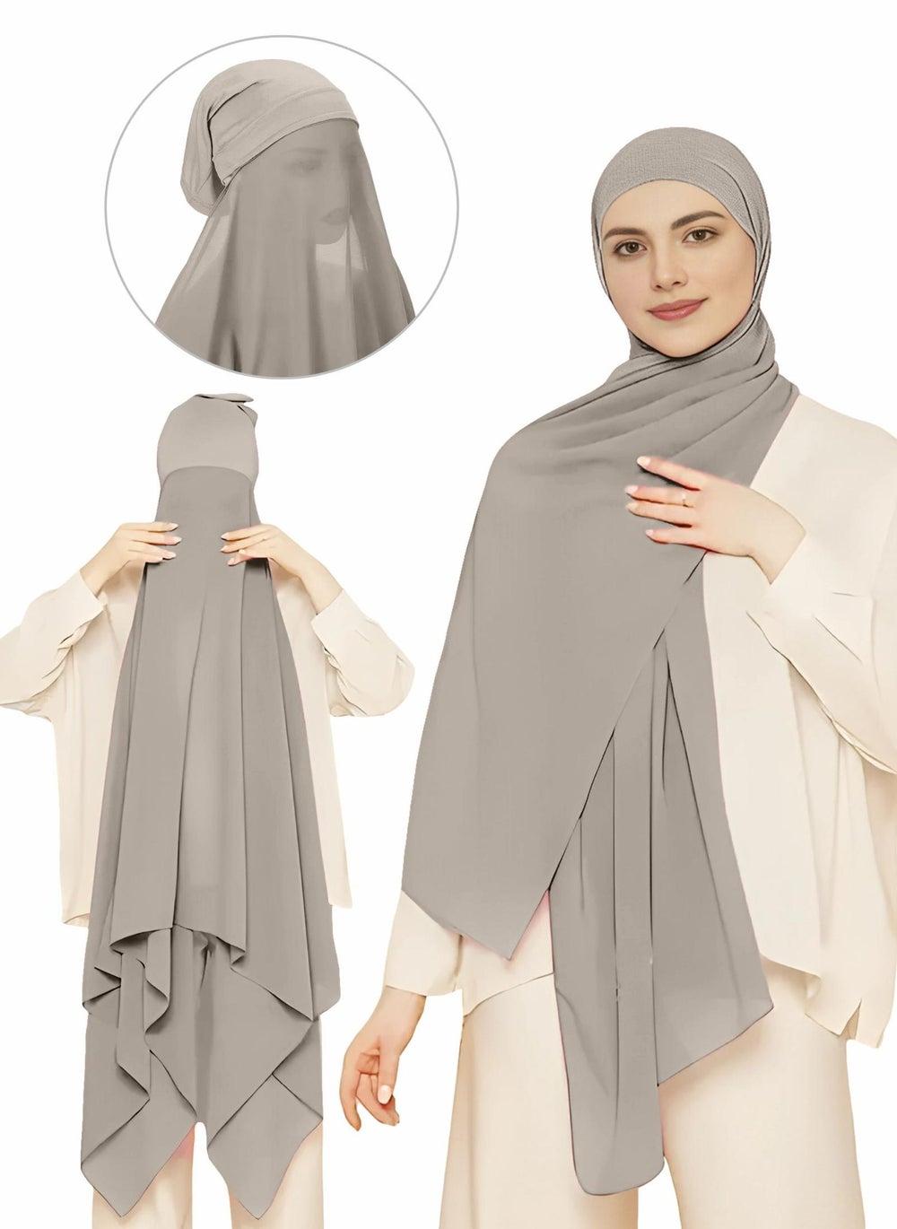 NUKHBAA Dark Gray Instant Hijab Wrap with Tube Undercap HC3 - Image 1