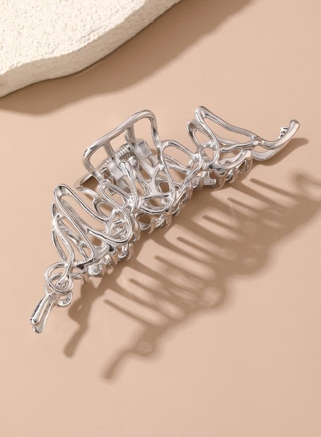 Take Two Irregular Silver Claw Clip for Chic Hair - Image 1