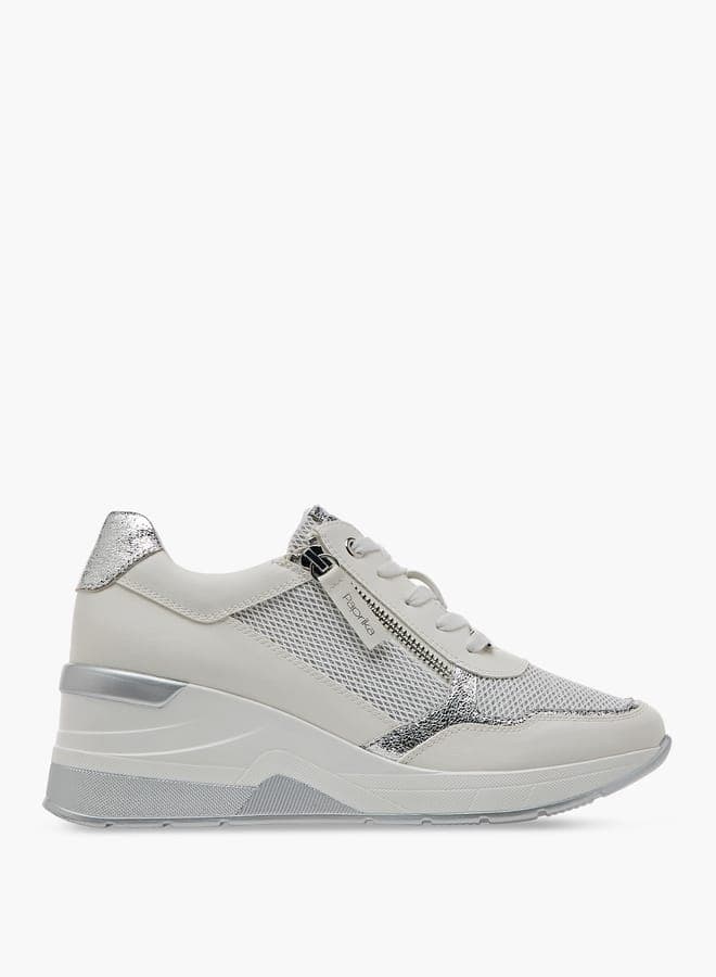 Onex6G903 V682Silver Elegant Women's Panelled Ankle Wedge Sneakers - Image 1