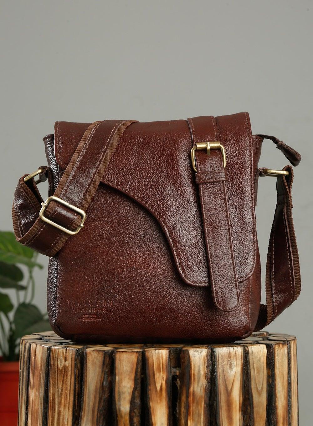 TEAKWOOD Genuine Leather Brown Messenger Bag for Men - Image 1