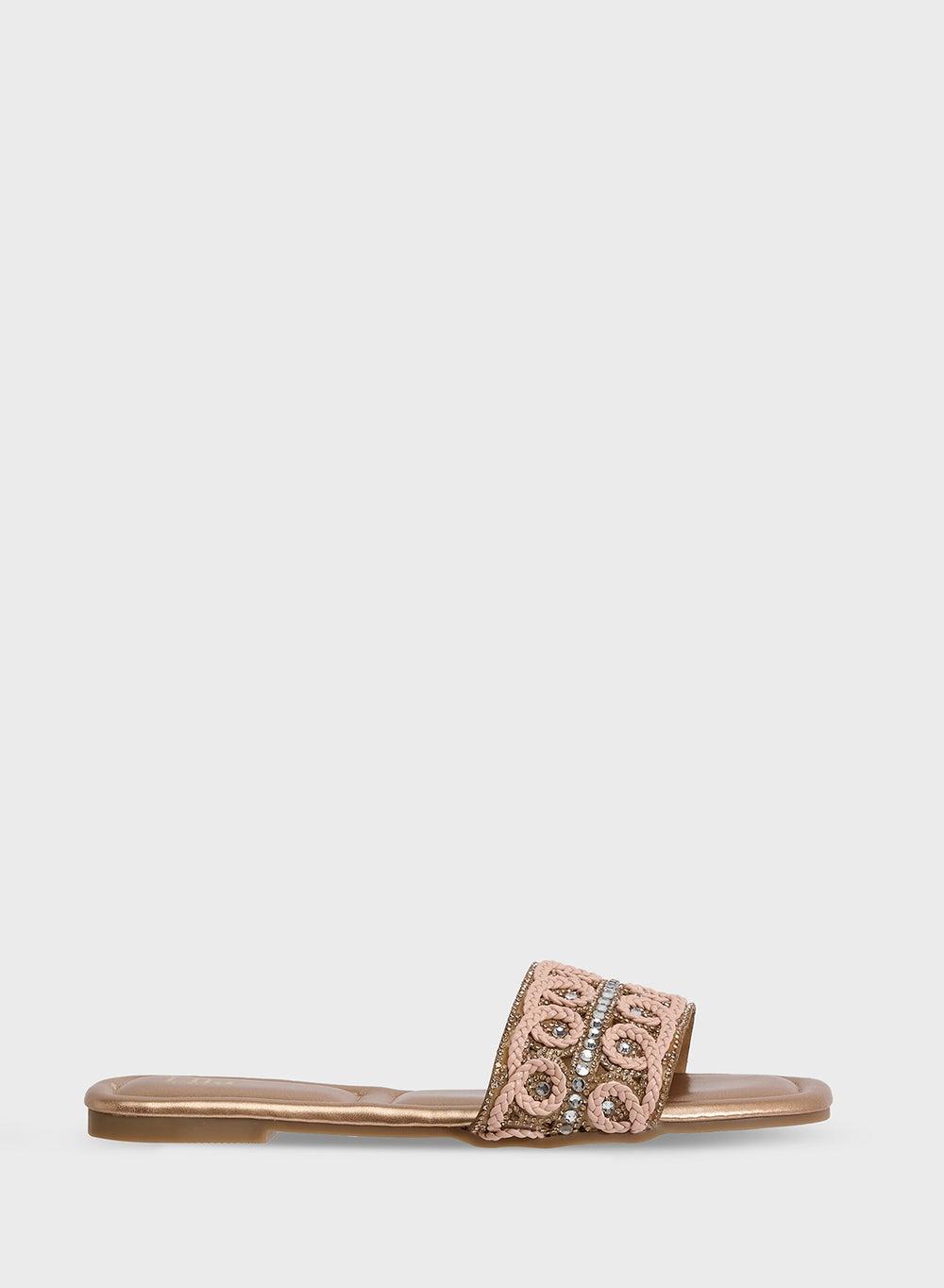 Elegant Rose Gold Flat Sandals X2503 110 for Stylish Evenings - Image 1