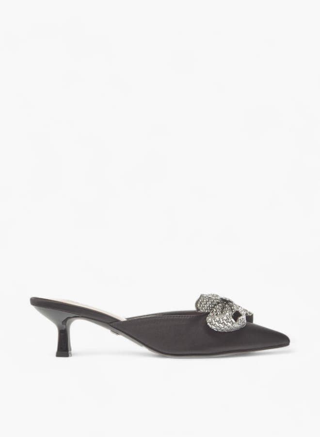 Elegant J07194 002 25Black Bow-Embellished Kitten Heel Mules - Image 1