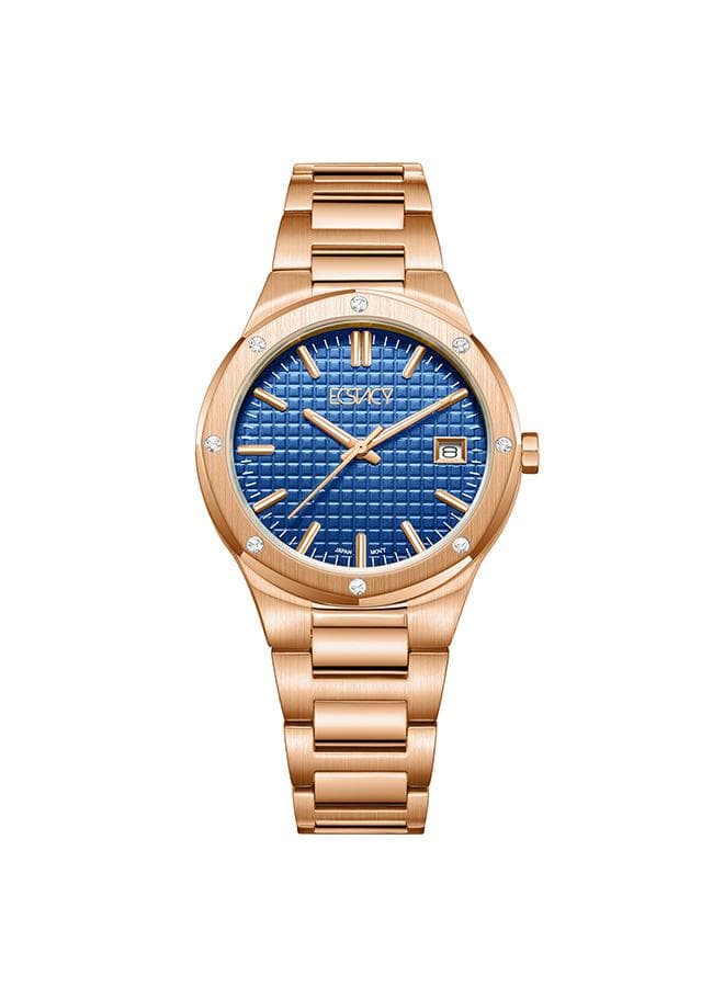 ECSTACY E23509-RBKN Elegant Rose Gold & Blue Analog Watch - 34mm - Image 1