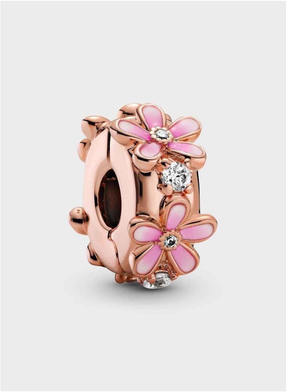 PANDORA Pink Daisy Clip Charm - Sparkling Rose Gold - Image 1