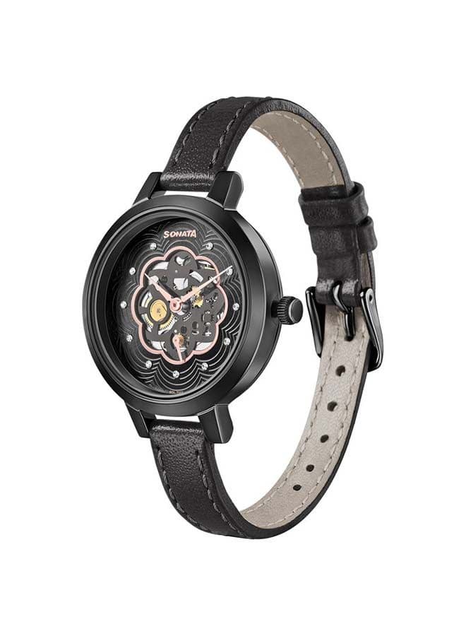 Sonata 8141NL04 Elegant Leather Chronograph Watch - Black - Image 1