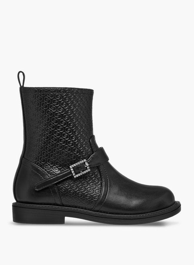 J05391 007 Elegant Monogram Girls' High-Cut Zip Boots - Image 1