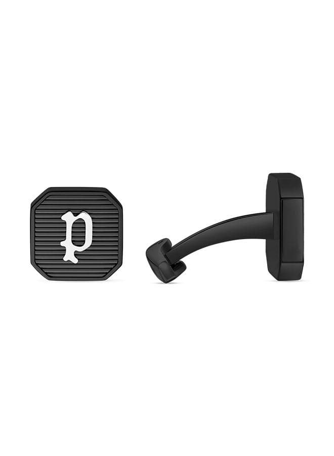 POLICE Black Square Stainless Steel 'P' Logo Cufflinks - Image 1