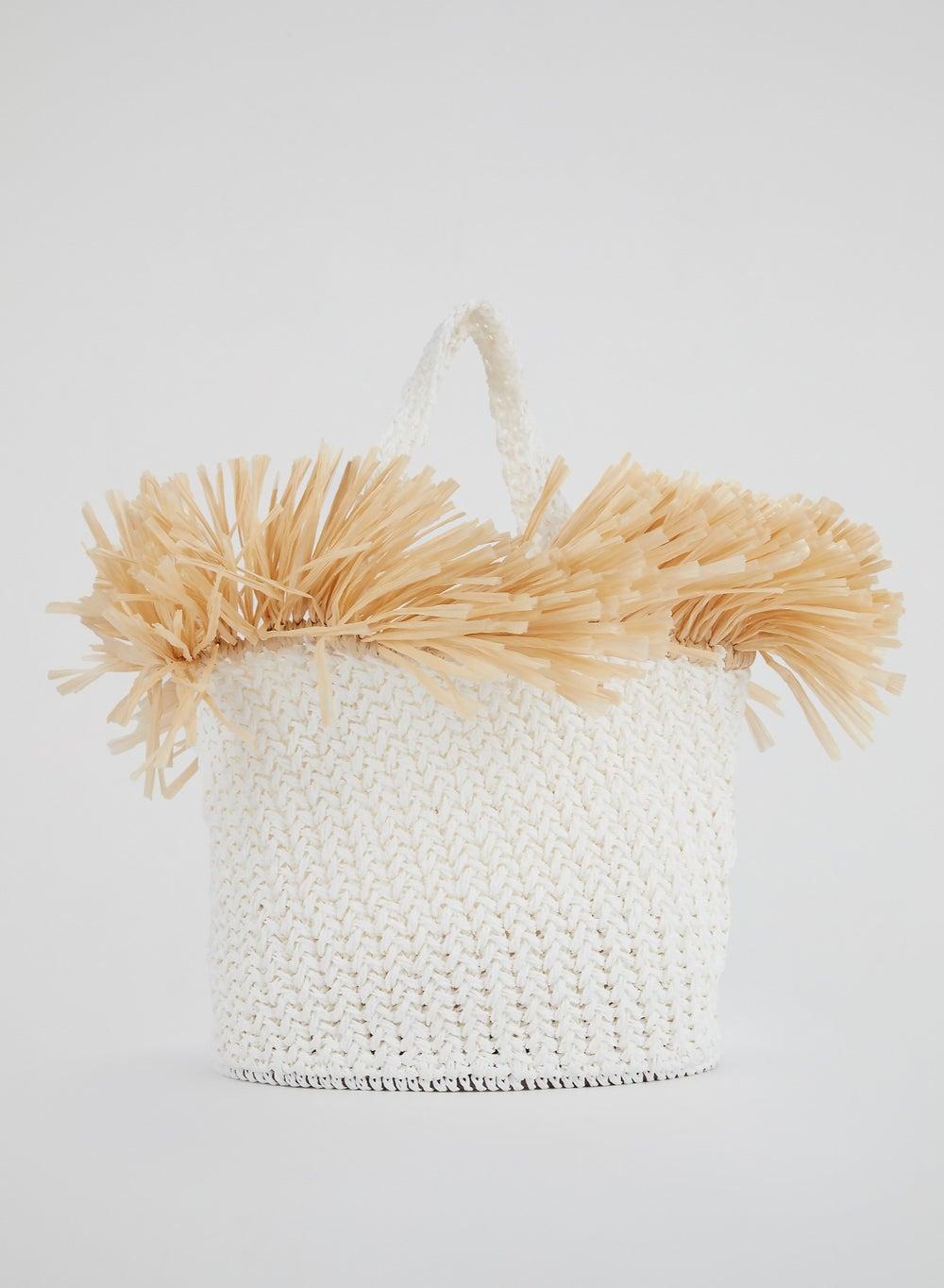 0711 Tbilisi White Malibu Handwoven Beach Bag - Image 1