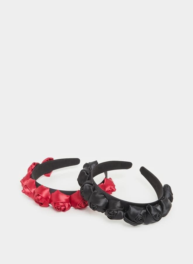 Styli Floral Applique Twin Headband Set for Women - Image 1