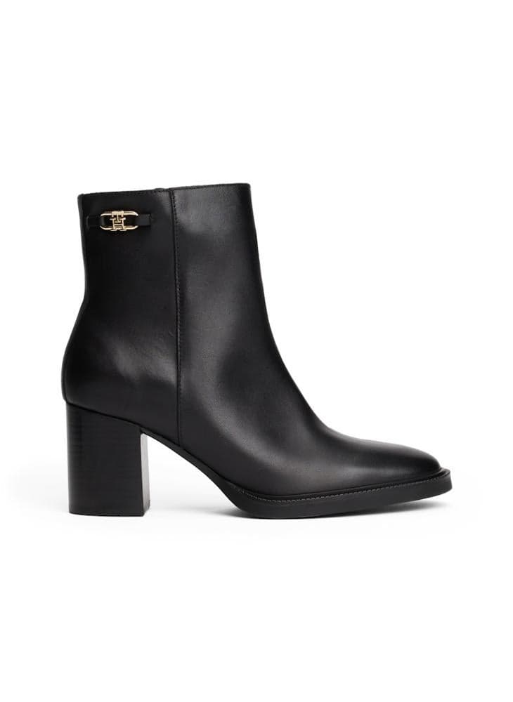 Elegant TH Monogram Stacked Heel Leather Ankle Boot FW0FW08864BDS - Image 1