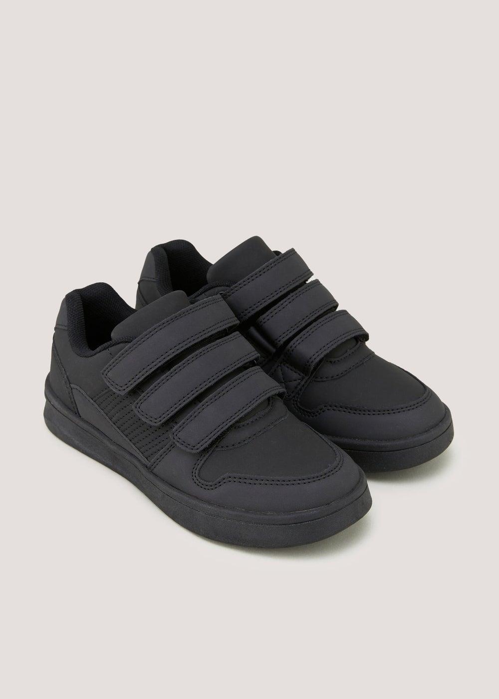 Boys Black Triple Strap School Sneakers - Image 1