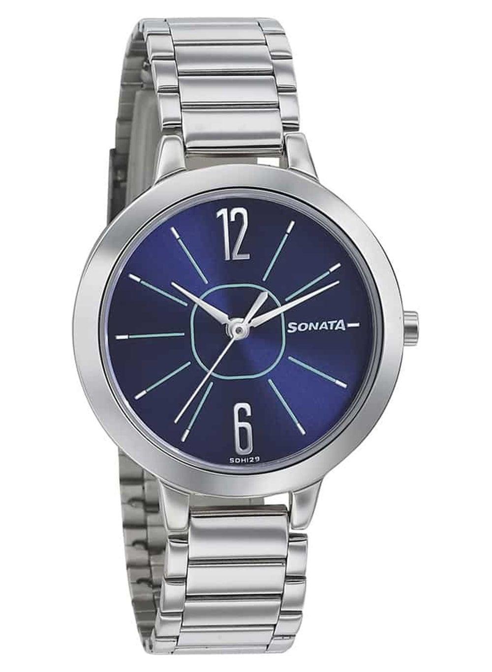 Sonata Steel Daisies 8141SM03 - Elegant Women's Analog Watch - Image 1