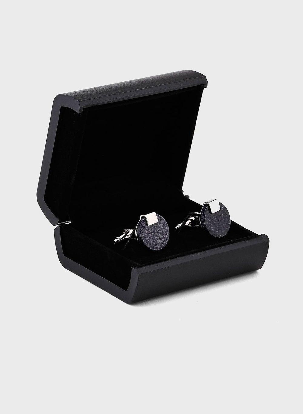 Robert Wood Silver-Tone Round Cufflinks with Gift Box - Image 1