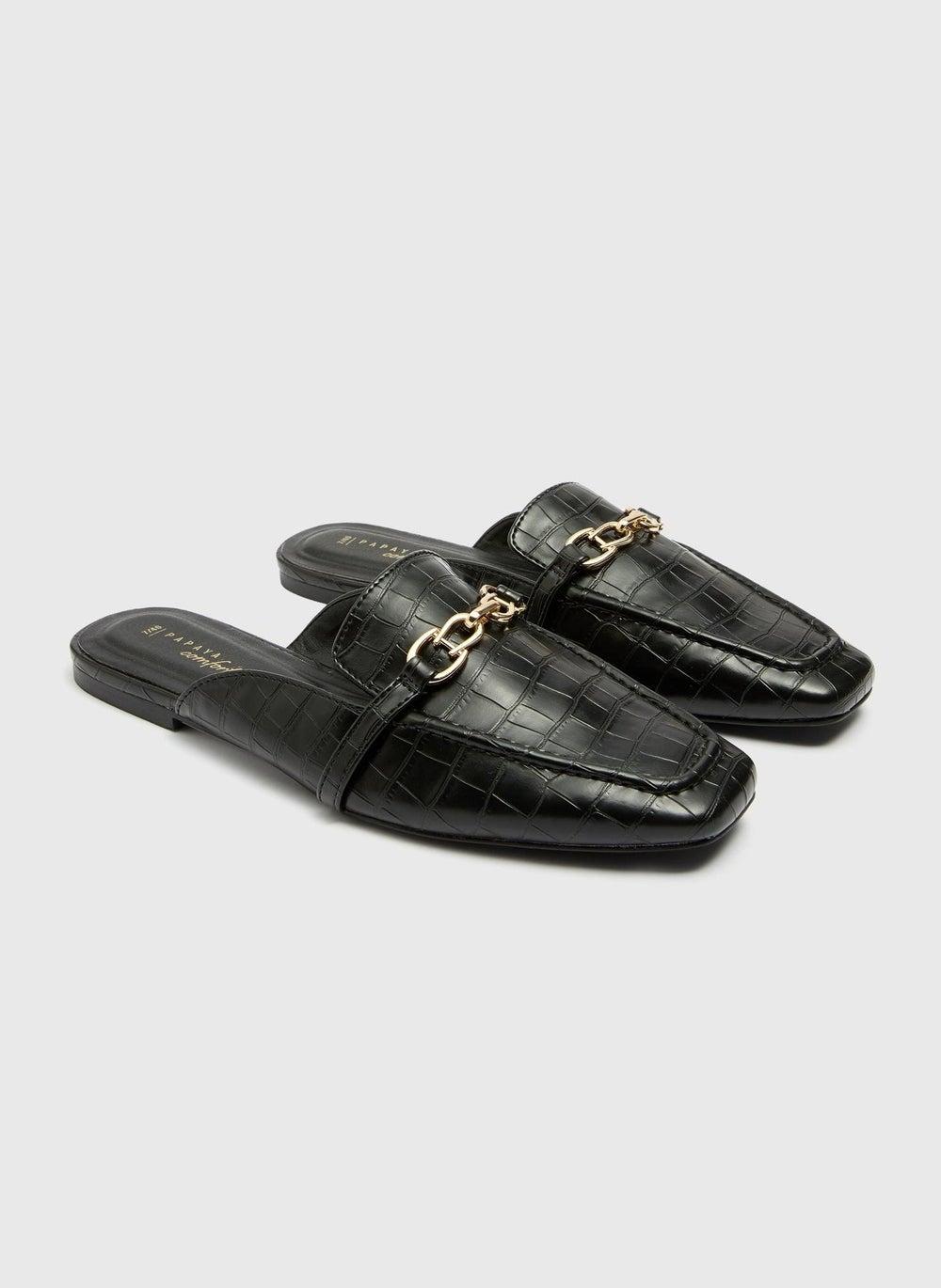 Elegant Black Mule Loafers with Gold Detail - Image 1