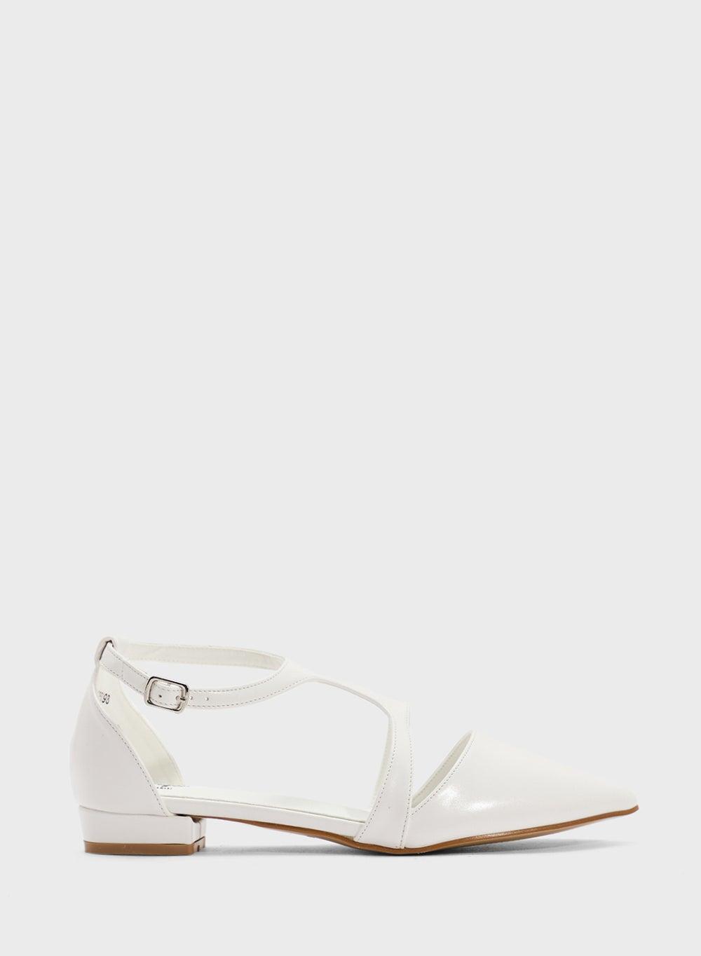 X2503 298 Elegance White Pointed Flat with Ankle Strap - Image 1