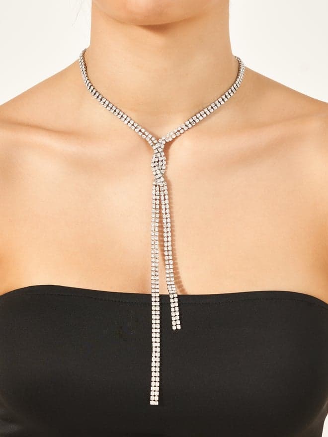 Styli Dual Drop Embellished Women's Necklace - Elegant Accessory - Image 1