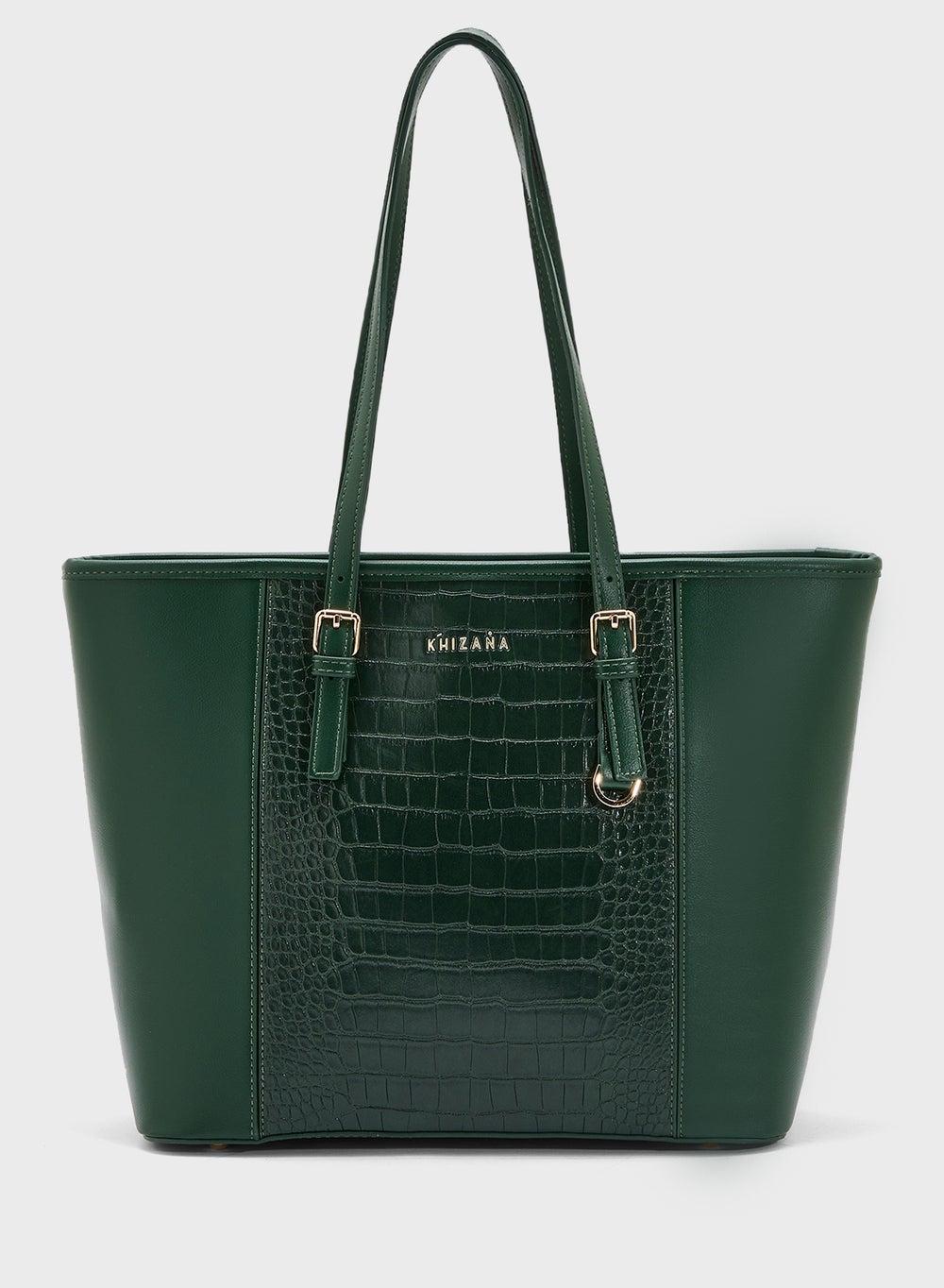 Khizana Croc Panel Elegance Tote Bag - Chic Daily Carryall - Image 1