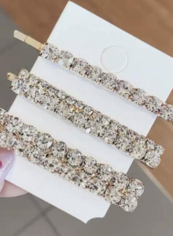 Elegant Styli Trio - Embellished Silver Hair Clips - Image 1