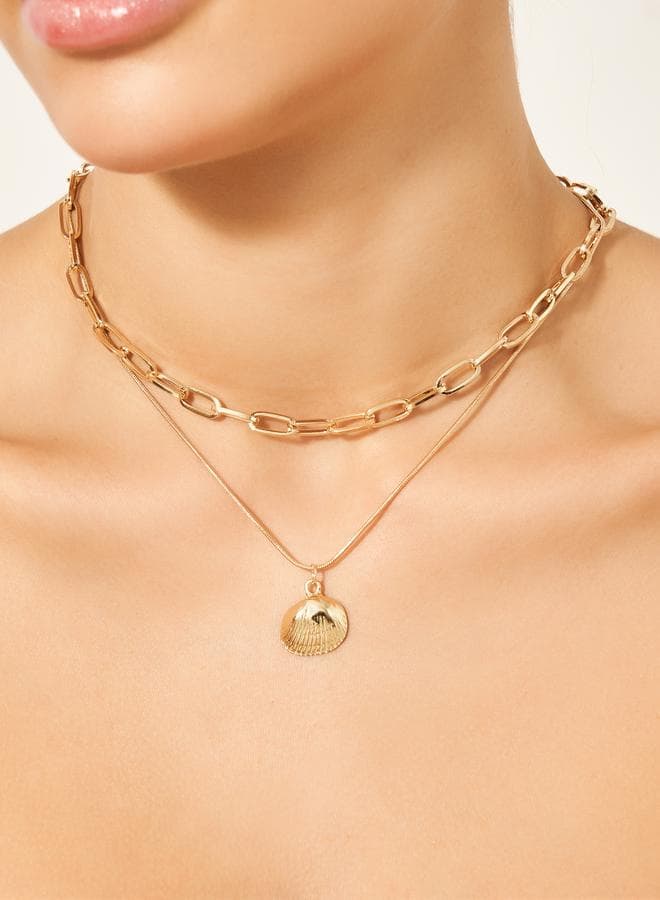 Styli Shell Drop Elegance: Layered Necklace for Women - Image 1