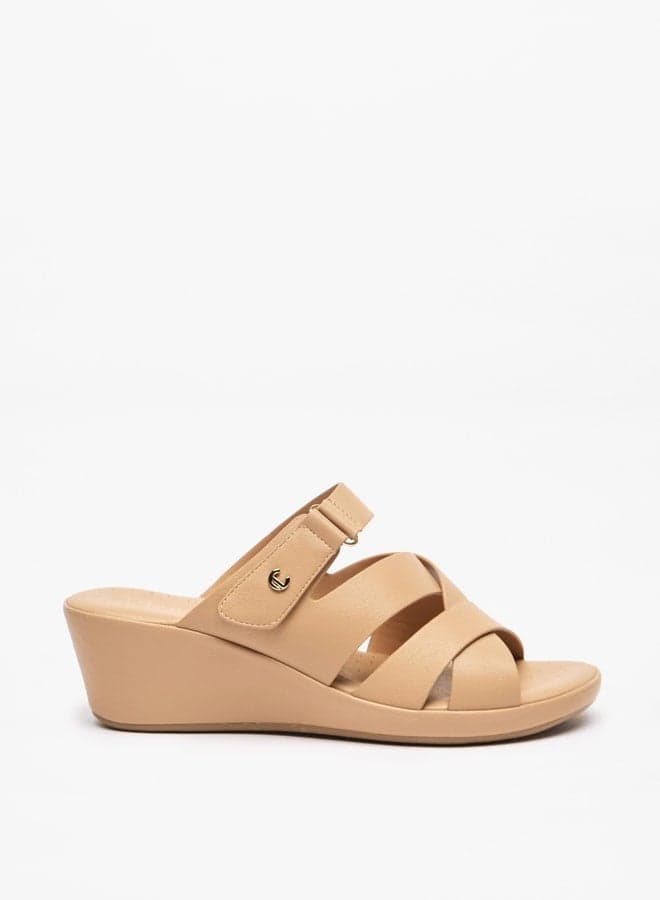 K2368 11 Beige Cross Strap Wedge Sandals for Women - Image 1