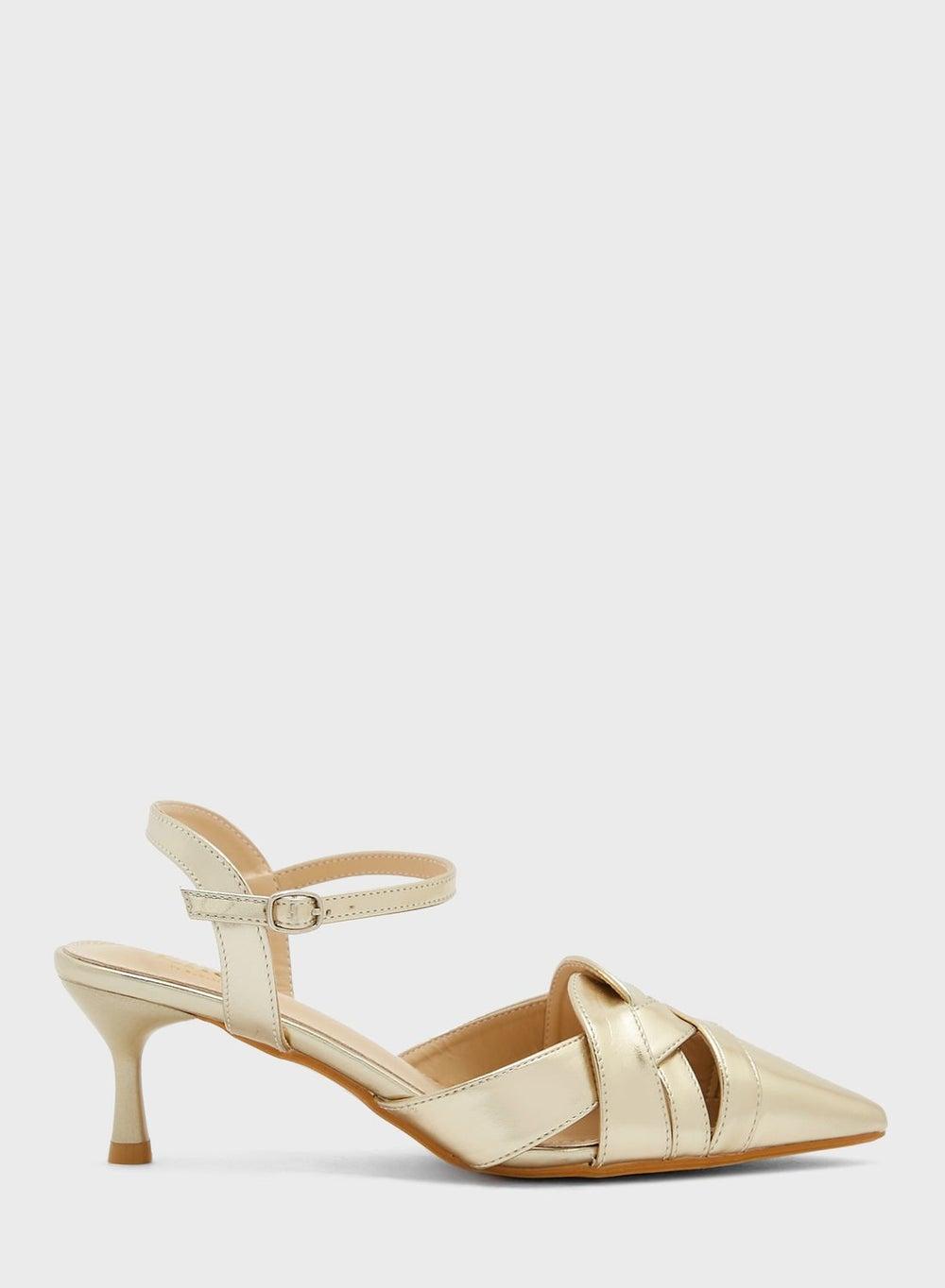 L2209 5 Gold Interwoven Ankle Strap Elegance Heels - Image 1