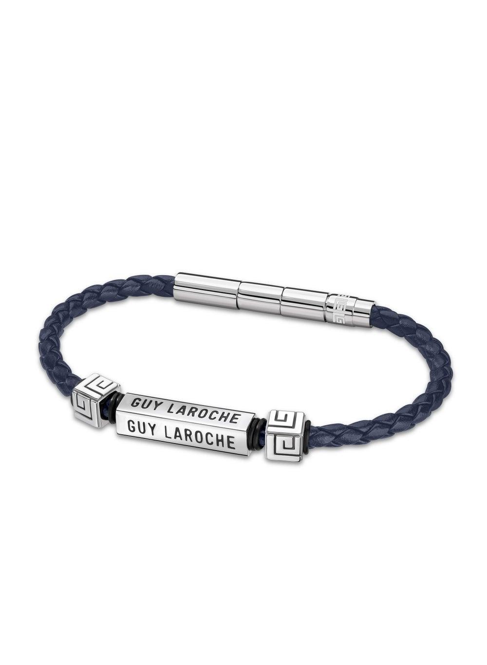 Guy Laroche Jean Men’s Blue Leather & Stainless Steel Bracelet - Image 1