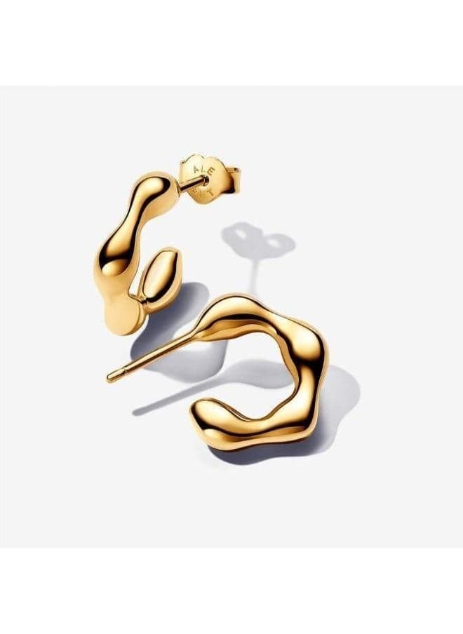 PANDORA 14k Gold-Plated Organic Open Hoop Earrings - Image 1