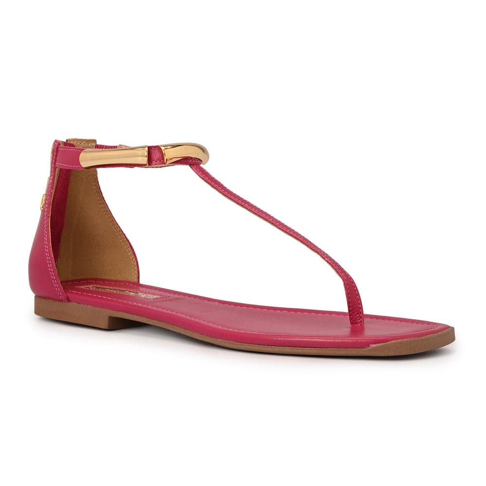 Elegant Fuchsia Pink Leather Flat Sandal with Metal Accents - Image 1