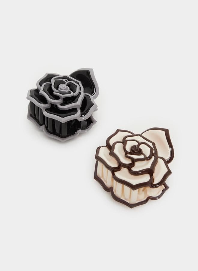 Elegant Floral Multicolour Hair Claw Duo - Image 1