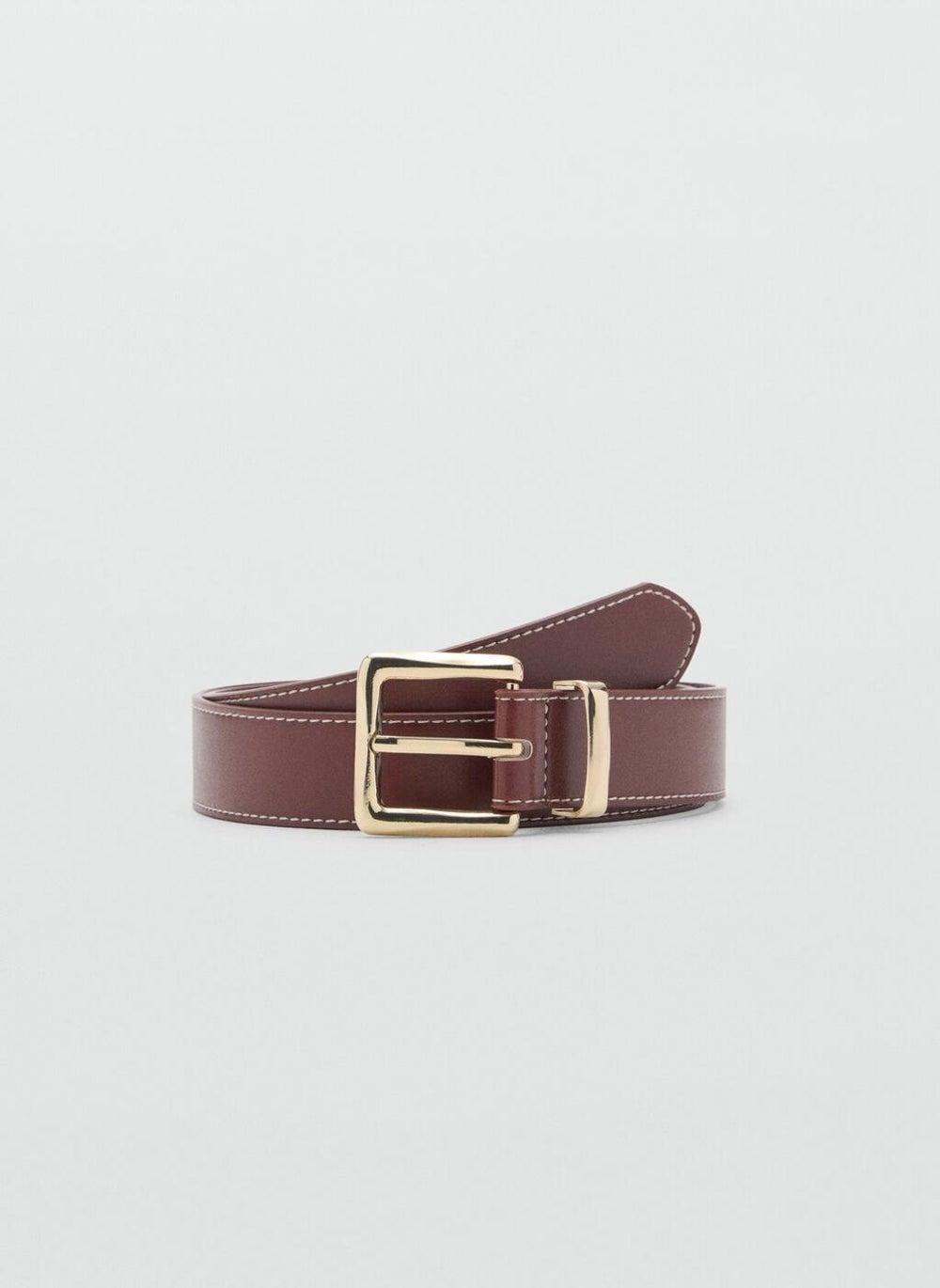 MANGO Women's Elegant Square Buckle Stitched Belt - Image 1