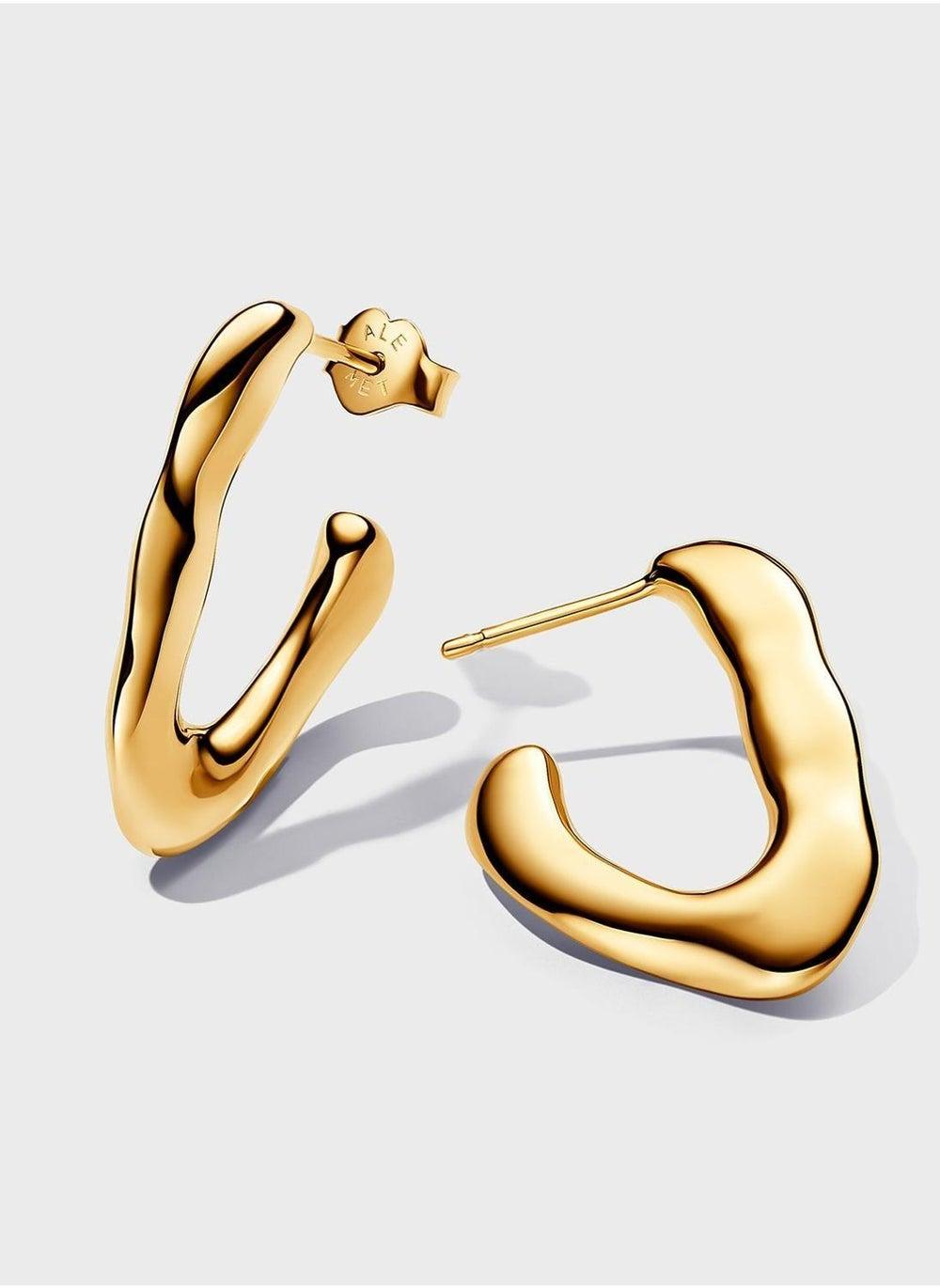 PANDORA Organically V-Shaped 14K Gold Plated Hoop Earrings - Image 1